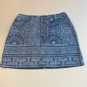 Free People Patterned Denim Button Up Skirt